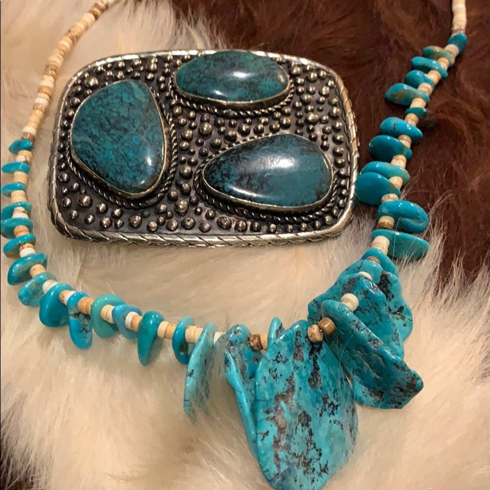 Paige Wallace Turquoise Belt Buckle With Studs